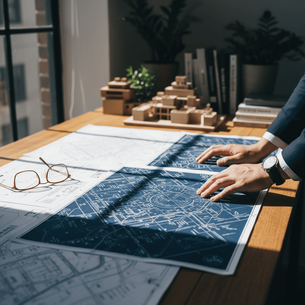 Reviewing detailed infrastructure plans and city development strategies