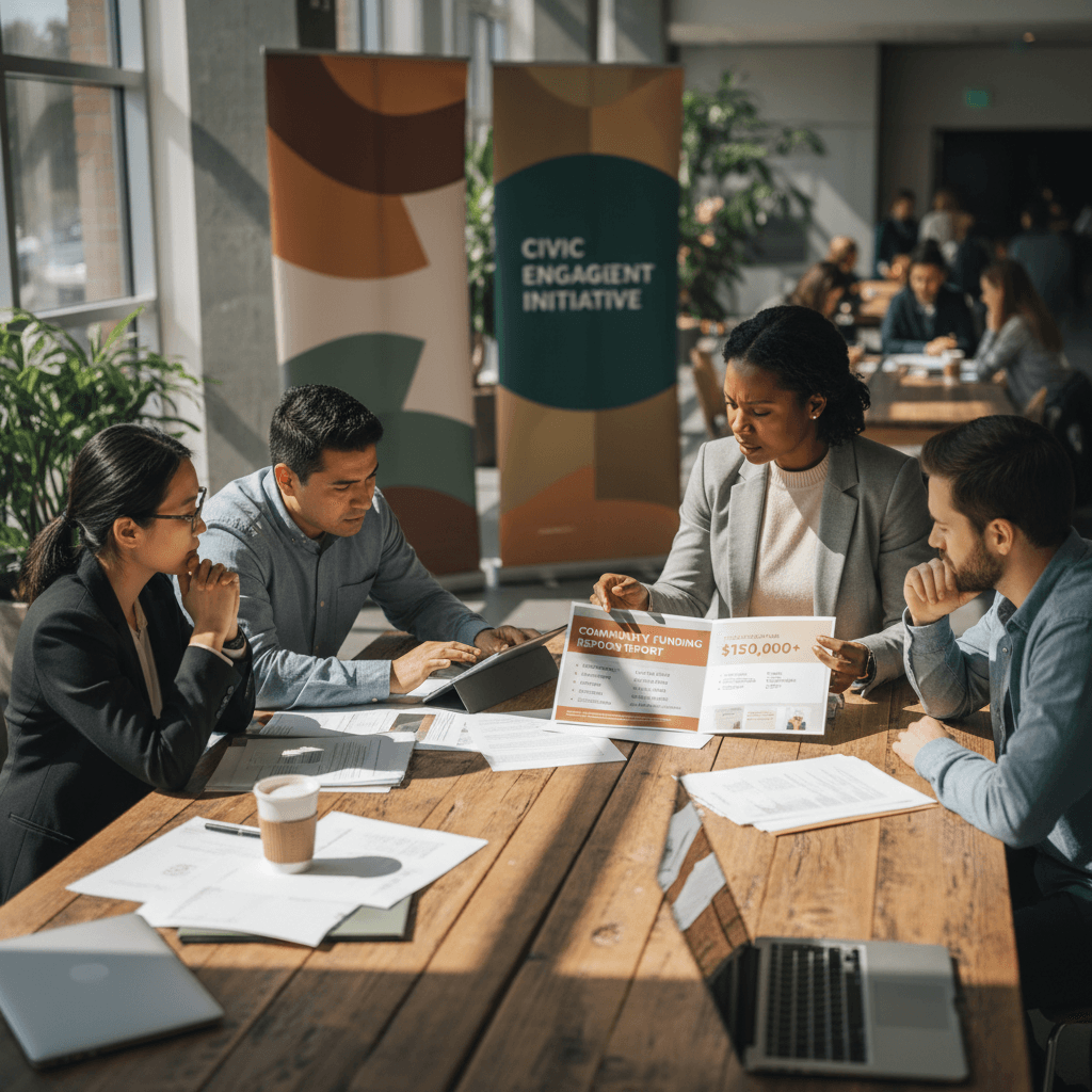 Community member reviewing campaign contribution information at a table