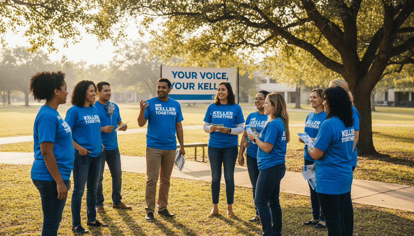 Diverse group of Keller residents gathered together in community engagement